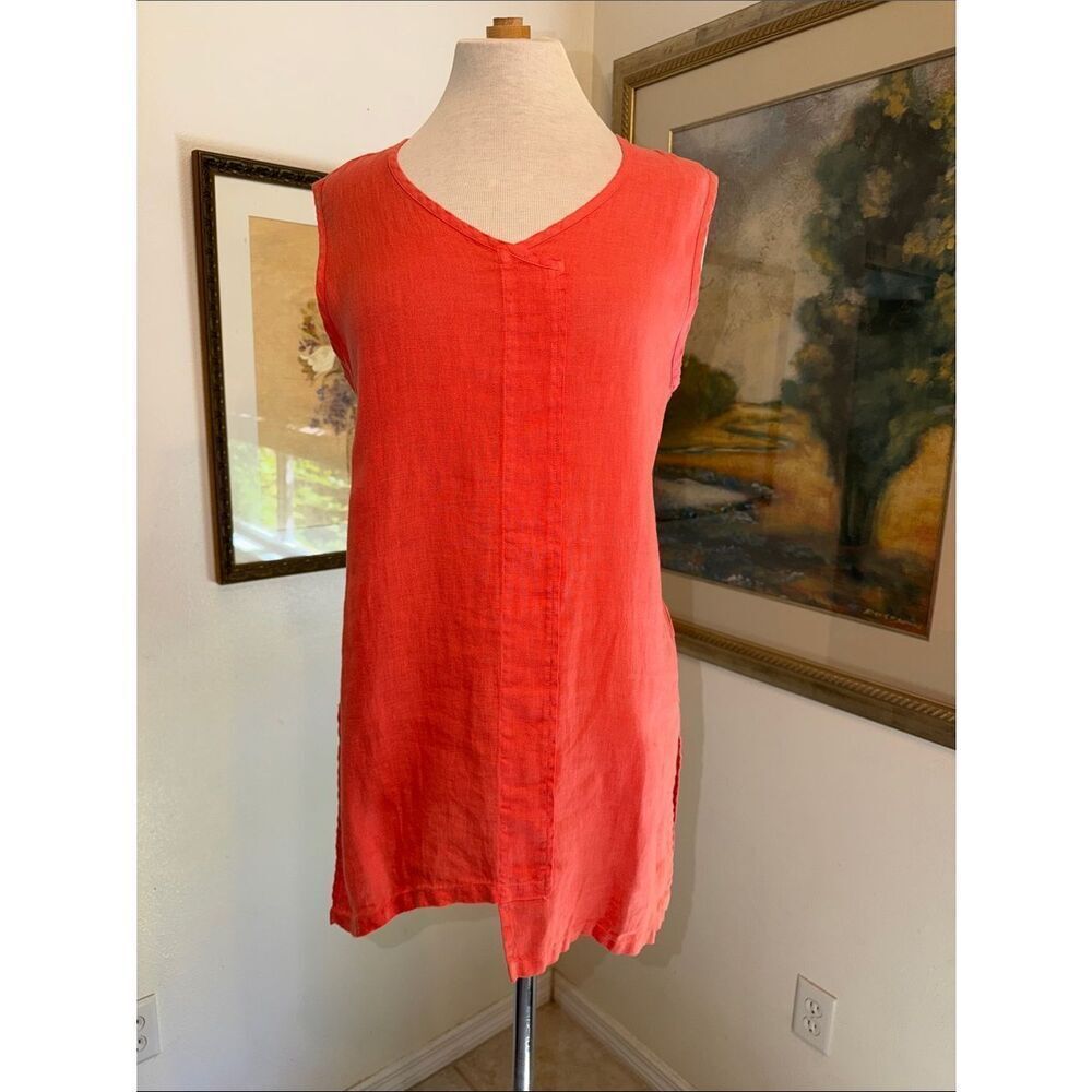 NWT Focus Casual Life Sleeveless Linen Coral Tunic w/Asymmetrical Hem Size Small